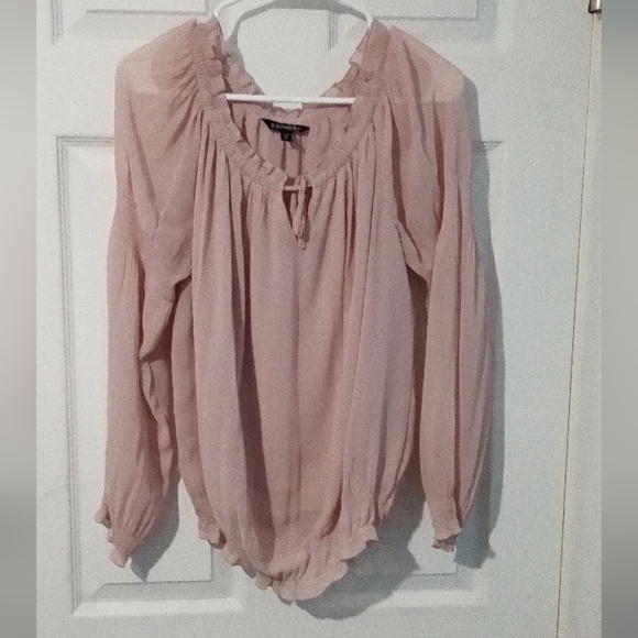 Express Light Pink Ruffle Trim Blouse - Picture 1 of 4